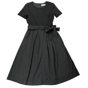 Eliza J Midi Dress Womens 12 Black Fit & Flare Bow Detail Pleated Minimalist